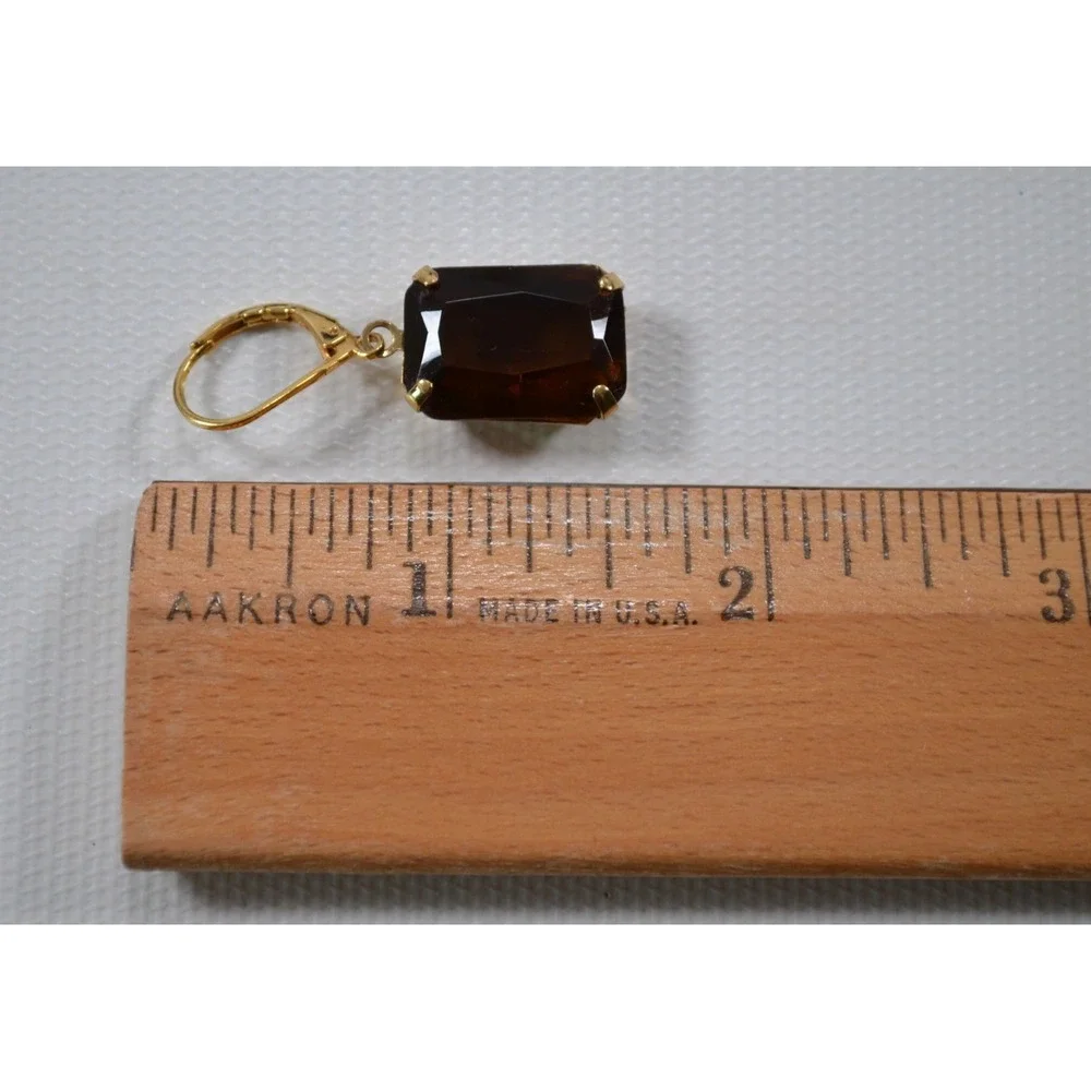 Gold Tone Dark Brown Amber Crystal Lever-back Earrings 1.5
